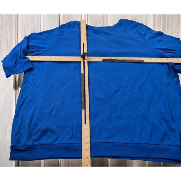 Denim 24/7 PLus Size 2X XX Sequined Blue Cardigan Sweater Button Front 3/4 Slvs - Picture 2 of 6